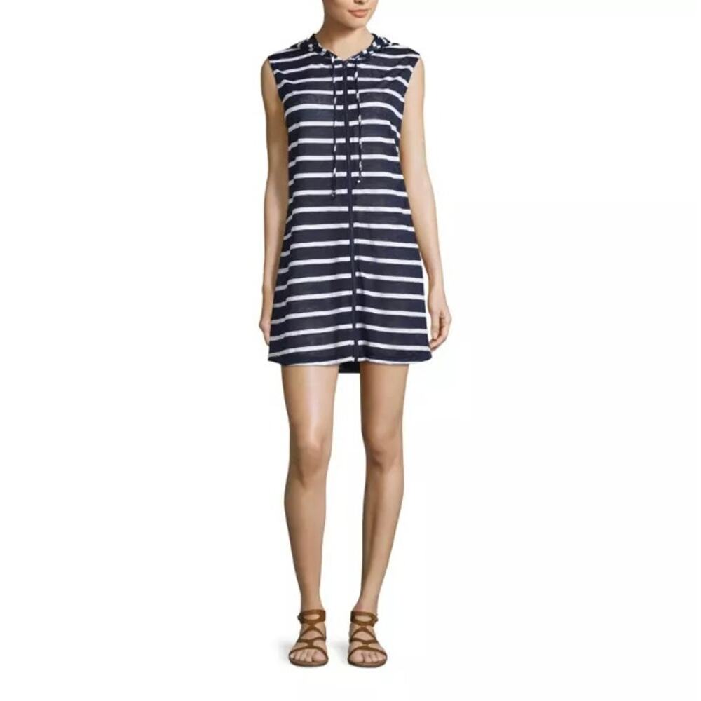 Porto Cruz Women's Striped Semi-Sheer Full-Zip Hooded Swimsuit Coverup Size XXL